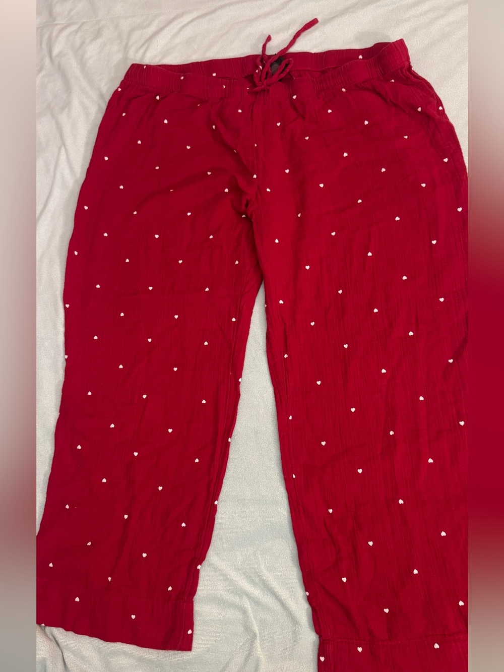 H&M Red Track Pants with White Heart Dots XXL